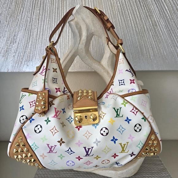 Louis Vuitton Handbags - ♥RARE Louis Vuitton White Murakami Multicolor Monogram Gold Studded Shoulder Bag